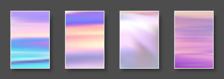 Set of colorful hologram paper card. Abstract holographic wavy gradient mesh color backgrounds. Made for invitation, webpages, apps, party flyer, simple web design. Vector illustration.のイラスト素材