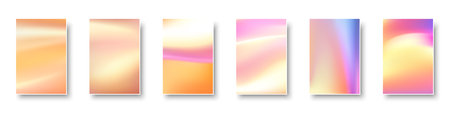 Set of colorful hologram paper card. Abstract holographic wavy gradient mesh color backgrounds. Made for invitation, webpages, apps, party flyer, simple web design. Vector illustration.のイラスト素材