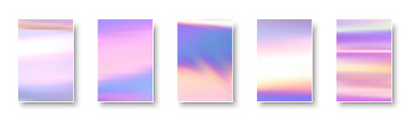 Set of colorful hologram paper card. Abstract holographic wavy gradient mesh color backgrounds. Made for invitation, webpages, apps, party flyer, simple web design. Vector illustration.のイラスト素材