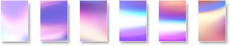 Set of colorful hologram paper card. Abstract holographic wavy gradient mesh color backgrounds. Made for invitation, webpages, apps, party flyer, simple web design. Vector illustration.のイラスト素材
