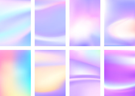 Set of colorful hologram banner. Abstract holographic wavy gradient mesh color backgrounds. Made for invitation, webpages, apps, party flyer, simple web design. Vector illustration.のイラスト素材