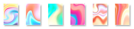 Set of colorful hologram paper card. Abstract holographic wavy gradient mesh color backgrounds. Made for invitation, webpages, apps, party flyer, simple web design. Vector illustration.のイラスト素材
