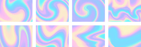 Set of colorful hologram banner. Abstract holographic wavy gradient mesh color backgrounds. Made for invitation, webpages, apps, party flyer, simple web design. Vector illustration.のイラスト素材