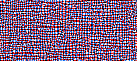 Red and blue mesh. Abstract Turing ornament halftone reaction diffusion psychedelic background. Vector generative algorithm illustration.のイラスト素材