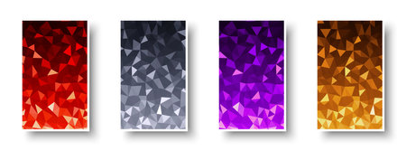 Set of paper mockup cards with colorful polygonal backgrounds. Made of shiny triangles for invitation, web pages, apps, party flyer, simple web design. Vector illustration.のイラスト素材