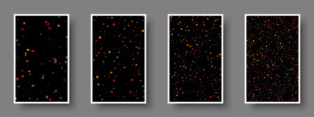 Set of black paper mockup cards with small colorful rough dots. Made for invitation, web pages, apps, party flyer, simple web design. Vector illustration.のイラスト素材