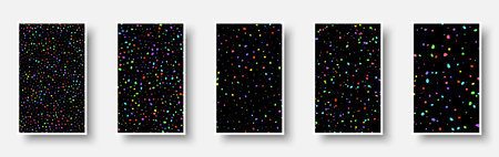 Set of black paper mockup cards with small colorful rough dots. Made for invitation, web pages, apps, party flyer, simple web design. Vector illustration.のイラスト素材