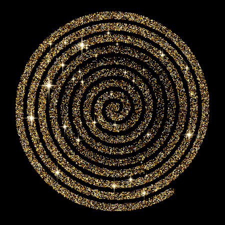 Glowing shiny spiral made of golden small metallic particles. Curve light effect of golden line. Vector illustration.のイラスト素材
