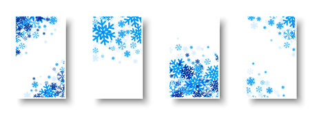 Winter white paper cards with blue snowflakes and place for text. Christmas template. Vector illustration.のイラスト素材