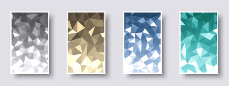 Set of paper mockup cards with colorful polygonal backgrounds. Made of shiny triangles for invitation, web pages, apps, party flyer, simple web design. Vector illustration.のイラスト素材