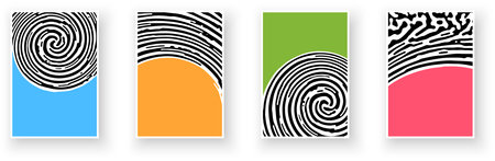 Turing spiral geometric pattern background, abstract labyrinth lines art. Colorful, trendy pattern backgrounds set with place for text. Vector illustrationのイラスト素材