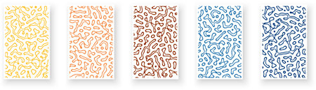 Set of paper cards with textured Turing pattern design and rough contrast reaction diffusion liquid lines. Trendy banner, flier, invitation, booklet. Vector illustrationのイラスト素材