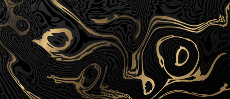 Black abstract poster design with detailed realistic optical interference effect with golden inserts. Illusion of movement for banner, flier, invitation, cover, business card. Vector illustrationのイラスト素材