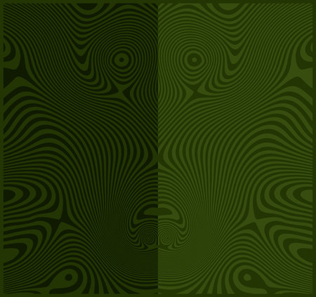 Green symmetrical abstract poster design with optical interference and liquid effect . Illusion of movement for banner, flier, invitation, cover, business card. Vector illustrationのイラスト素材