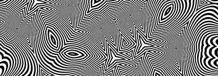 Black and white contrast poster with textured liquid pattern design and optical interference effect of the illusion of movement for banner, flier, invitation, cover, business card. Vector illustrationのイラスト素材