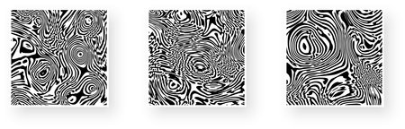 Black and white contrast abstract poster design with detailed realistic optical interference and liquid rippled effect. Illusion of movement. Vector illustrationのイラスト素材