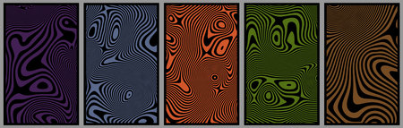 Set of vintage abstract posters with textured liquid pattern design and optical interference effect of the illusion of movement for banner, flier, invitation, cover, business card. Vector illustrationのイラスト素材