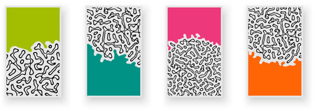 Set of paper cards with textured liquid pattern design and rippled effect of the illusion of movement . Trendy banner, flier, invitation, booklet. Vector illustrationのイラスト素材