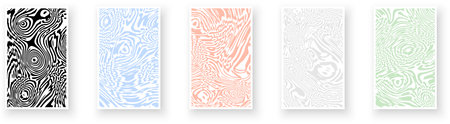 Set of paper cards with textured liquid pattern design and rippled effect of the illusion of movement. Trendy banner, flier, invitation, booklet. Vector illustrationのイラスト素材