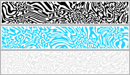 Set of paper cards with liquid design and rippled contrast curve lines. Psychedelic banner, flier, invitation, booklet. Vector illustrationのイラスト素材