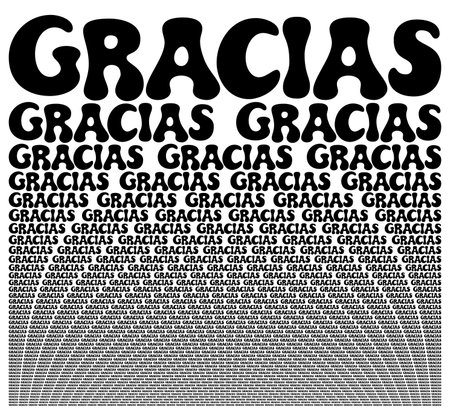 Thank you on spanish, black and white card composed of big amount of decreased words. Booklet with microtext for wallpaper usage. Vector illustration.のイラスト素材