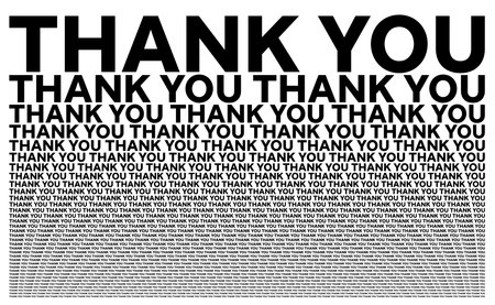 Thank you black and white card composed of big amount of decreased words. Booklet with microtext for wallpaper usage. Vector illustration.のイラスト素材