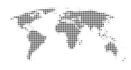 World map halftone. Made for world news and articles. Grey circles on white background. Vector illustration.のイラスト素材