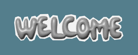 Welcome halftone bubble texture, vintage 90s style of paper magazine clippings. Composed of big amount of circles. Vector illustrationのイラスト素材