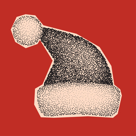 Santa hat Christmas and New Year trendy halftone icon, vintage 90s style of paper magazine clippings. Composed of big amount of circles. Vector illustrationのイラスト素材
