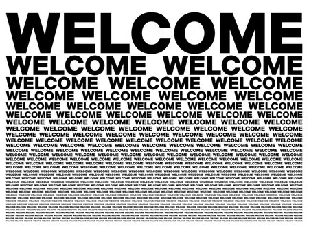 Welcome black and white card composed of big amount of decreased words. Booklet with microtext for wallpaper usage. Vector illustration.のイラスト素材