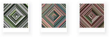 Variants of paper card with square checkered striped geometric patterns. Thin green, brown, pink stripes. Vector textured illustrationのイラスト素材