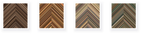 Paper cards with chevron striped geometric detailed patterns. Thin stripes, wood, brown minimal line backgrounds. Vector poster illustration.のイラスト素材