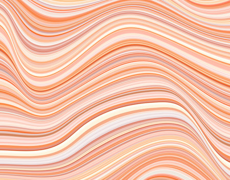 Detailed peach fuzz striped wavy pattern composed of big amount of thin peach and orange stripes. Vector textured illustrationのイラスト素材