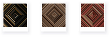Variants of paper card with square checkered striped wood geometric patterns. Thin black, brown, pink stripes. Vector textured illustrationのイラスト素材