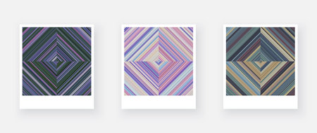 Variants of paper card with square checkered striped faded patterns. Thin pink, purple, blue stripes. Vector textured illustrationのイラスト素材