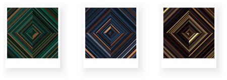 Variants of paper card with square checkered striped geometric patterns. Thin green, blue, brown stripes. Vector textured illustrationのイラスト素材