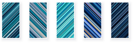 Paper cards with diagonal striped geometric patterns. Thin stripes, blue minimal line backgrounds....
