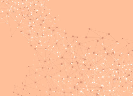 Communication social mesh banner. Network polygonal trendy peach fuzz color background. Vector illustration.のイラスト素材