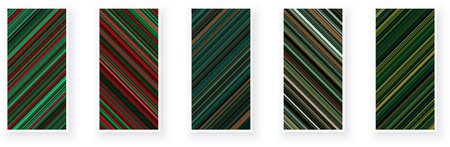 Paper cards with diagonal striped geometric patterns. Thin stripes, red and green minimal line backgrounds. Vector poster illustration.のイラスト素材