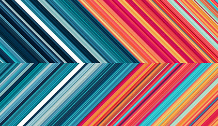 Detailed holographic striped dual geometric pattern composed of big amount of thin pink, blue and orange stripes. Vector textured illustrationのイラスト素材