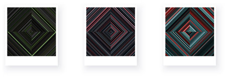 Variants of paper card with square checkered striped geometric patterns. Thin green, blue, pink stripes. Vector textured illustrationのイラスト素材