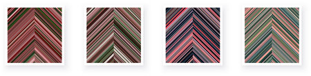 Paper cards with chevron striped geometric detailed patterns. Thin stripes, pink, brown minimal line backgrounds. Vector poster illustration.のイラスト素材