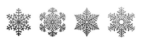 Set of detailed shiny black snowflake icons with glittering effect. Winter design elements, frozen symbols. Vector illustrationのイラスト素材
