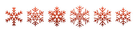 Set of detailed shiny red snowflake icons with glittering effect. Winter design elements, frozen symbols. Vector illustrationのイラスト素材
