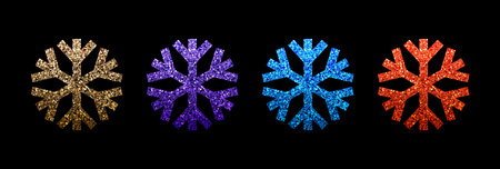 Set of beautiful snowflakes with glittering effect. Winter different colors icons. Vector illustrationのイラスト素材