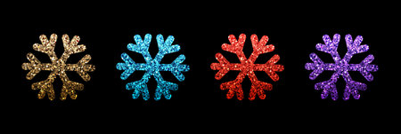Set of beautiful snowflakes with glittering effect. Winter different colors icons. Vector illustrationのイラスト素材