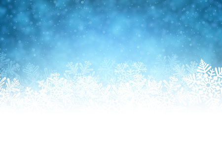 White rough snow background on blue textured pattern with blurred snowflakes. Merry Christmas and Happy New Year greeting card. Vector illustrationのイラスト素材