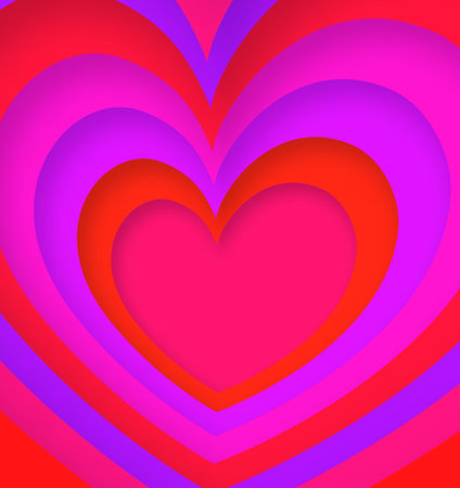 3D Layered Colorful vector of concentric hearts in vivid hues. Valentine's day card or banner or letter template. Vector illustrationのイラスト素材