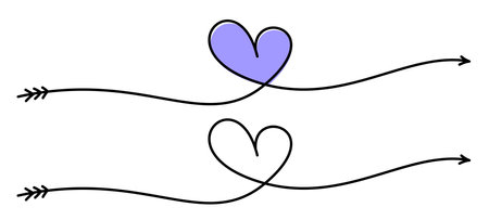 Line art heart with arrow.. Happy Valentine's day banner or letter template. Vector illustrationのイラスト素材