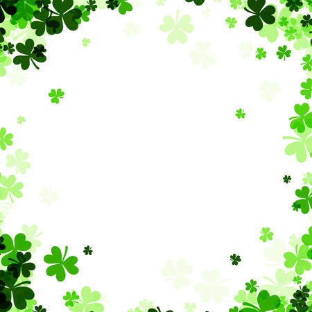 A square border of varying shades of green clovers encircles a clean white space, inviting festive custom content for St. Patrick's Day.のイラスト素材
